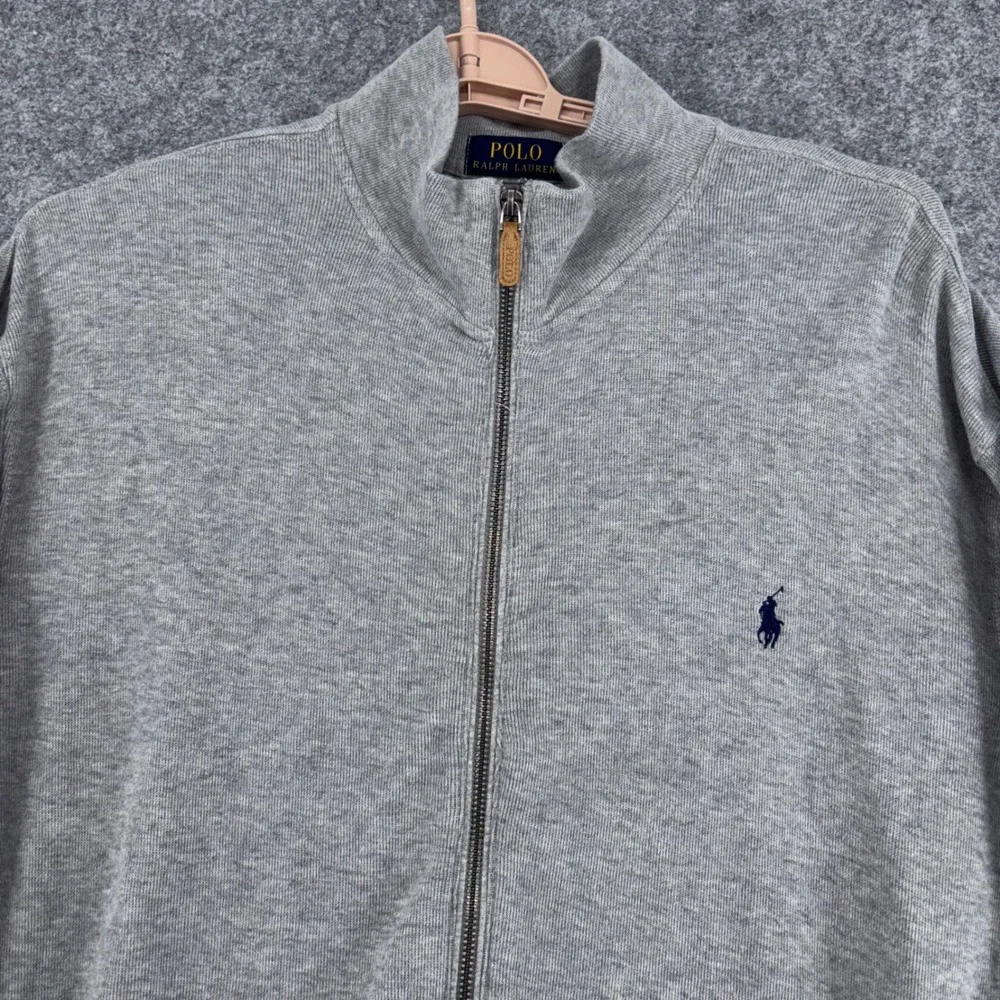 Polo Ralph Lauren Mens Estate Rib Full Zip Jacket Gray Cotton Large Tall LT Prep